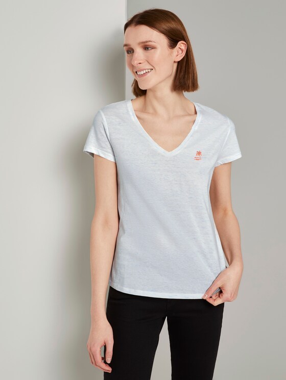 Mottled T-shirt with a V-neckline - Women - white with blue Mottled T-shirt with a V-neckline - Women - white with blue - 5 - TOM TAILOR Denim