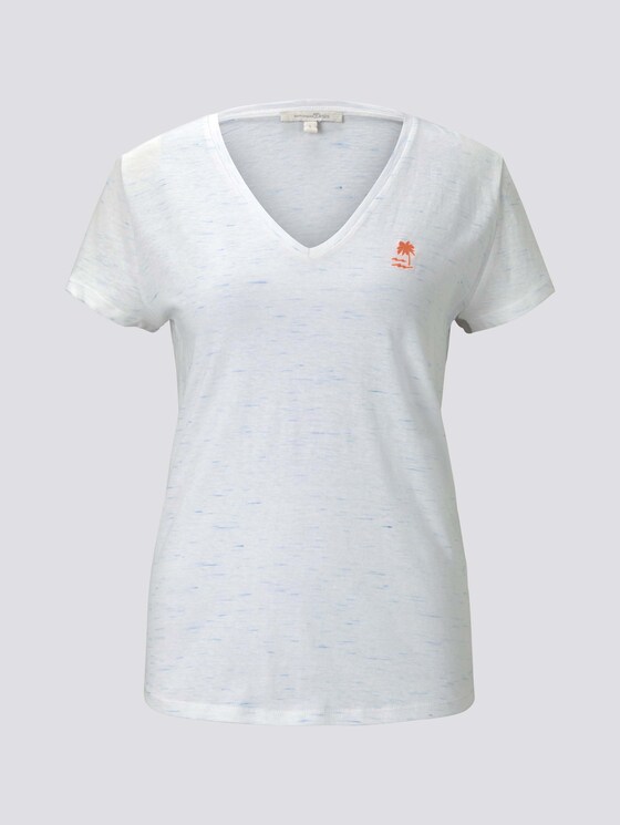 Mottled T-shirt with a V-neckline - Women - white with blue Mottled T-shirt with a V-neckline - Women - white with blue - 7 - TOM TAILOR Denim