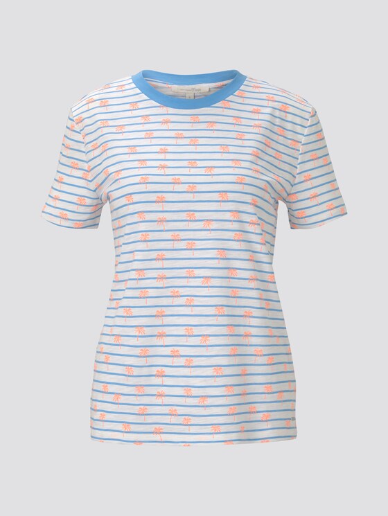 Loose T-shirt with a colourful print - Women - blue white stripe with palms Loose T-shirt with a colourful print - Women - blue white stripe with palms - 7 - TOM TAILOR Denim