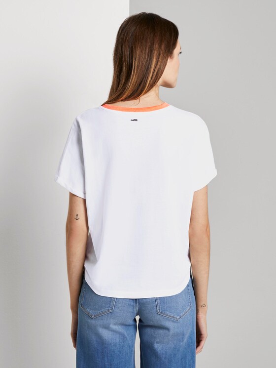 Short T-shirt with knot details and a print - Women - Off White Short T-shirt with knot details and a print - Women - Off White - 2 - TOM TAILOR Denim