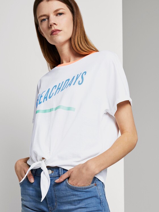 Short T-shirt with knot details and a print - Women - Off White Short T-shirt with knot details and a print - Women - Off White - 5 - TOM TAILOR Denim