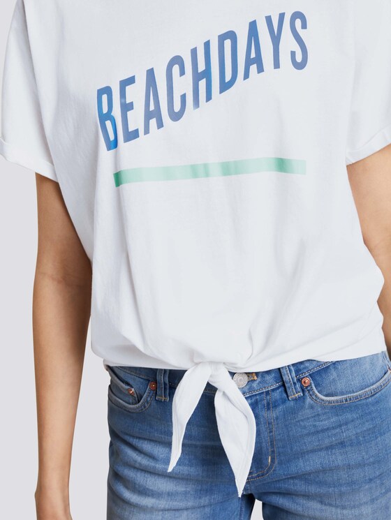 Short T-shirt with knot details and a print - Women - Off White Short T-shirt with knot details and a print - Women - Off White - 9 - TOM TAILOR Denim