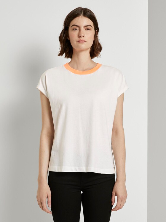Schlichtes T-Shirt mit Stehkragen - Frauen - Off White Schlichtes T-Shirt mit Stehkragen - Frauen - Off White - 1 - TOM TAILOR Denim