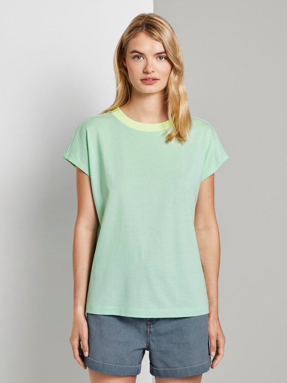 Simple T-shirt with a stand-up collar - Women - fresh mint Simple T-shirt with a stand-up collar - Women - fresh mint - 1 - TOM TAILOR Denim