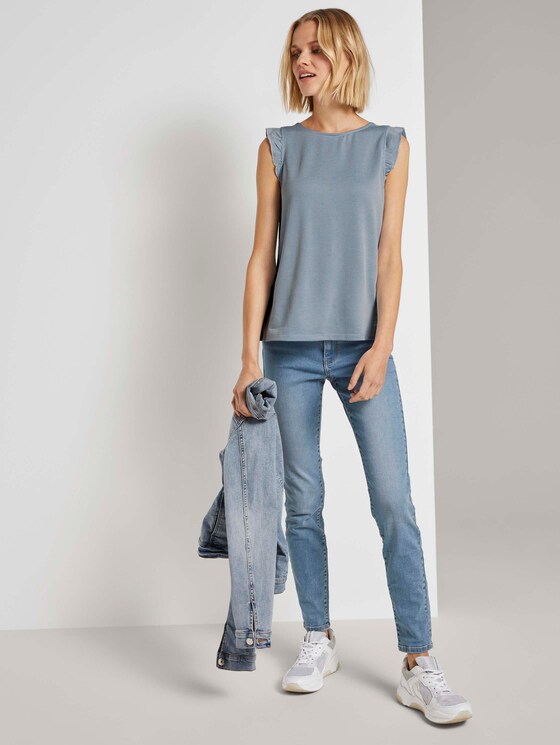 Striped top with ruffled cap sleeves - Women - blue white stripe Striped top with ruffled cap sleeves - Women - blue white stripe - 3 - TOM TAILOR Denim