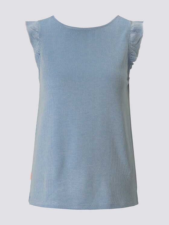 Striped top with ruffled cap sleeves - Women - blue white stripe Striped top with ruffled cap sleeves - Women - blue white stripe - 7 - TOM TAILOR Denim