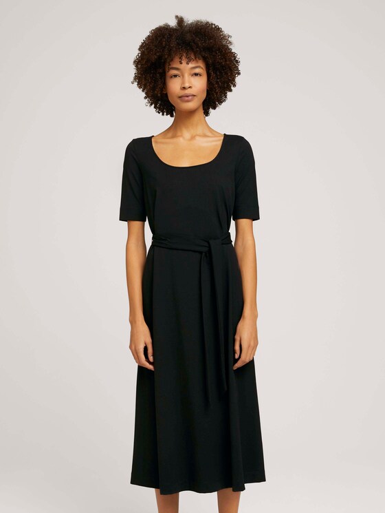 Midi Jurk met Carree-Hals - Vrouwen - Deep Black Midi Jurk met Carree-Hals - Vrouwen - Deep Black - 1 - Mine to five