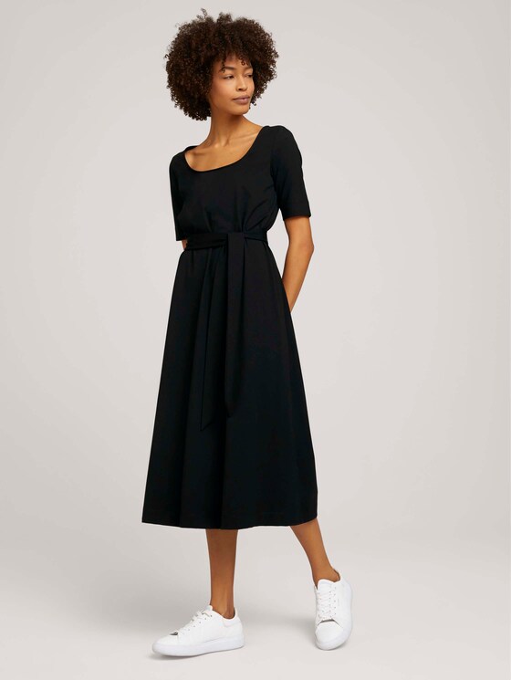 Midi Jurk met Carree-Hals - Vrouwen - Deep Black Midi Jurk met Carree-Hals - Vrouwen - Deep Black - 3 - Mine to five