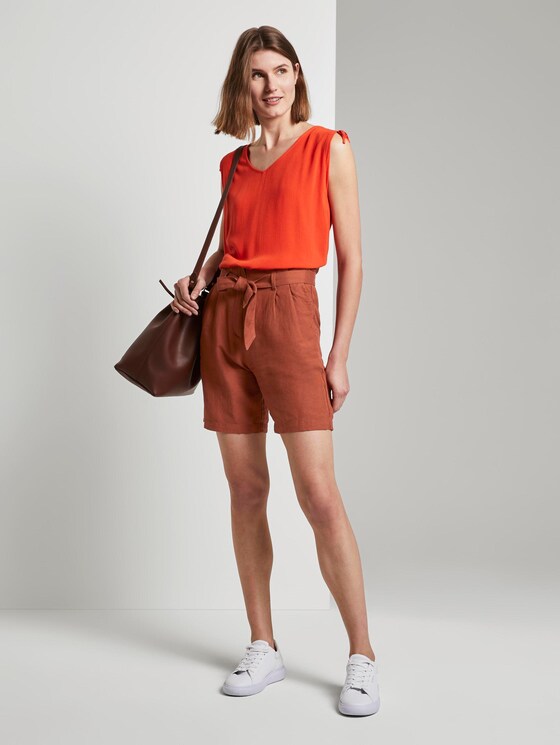 Paperbag-Shorts aus Leinengemisch - Frauen - Goji Orange Paperbag-Shorts aus Leinengemisch - Frauen - Goji Orange - 3 - TOM TAILOR