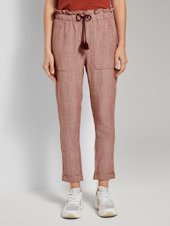 Loose-fit linen-blend trousers - Women - brown white vertical stripe Loose-fit linen-blend trousers - Women - brown white vertical stripe - 1 - TOM TAILOR