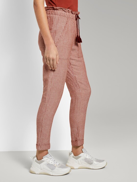 Loose-fit linen-blend trousers - Women - brown white vertical stripe Loose-fit linen-blend trousers - Women - brown white vertical stripe - 11 - TOM TAILOR