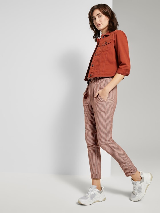 Loose-fit linen-blend trousers - Women - brown white vertical stripe Loose-fit linen-blend trousers - Women - brown white vertical stripe - 3 - TOM TAILOR