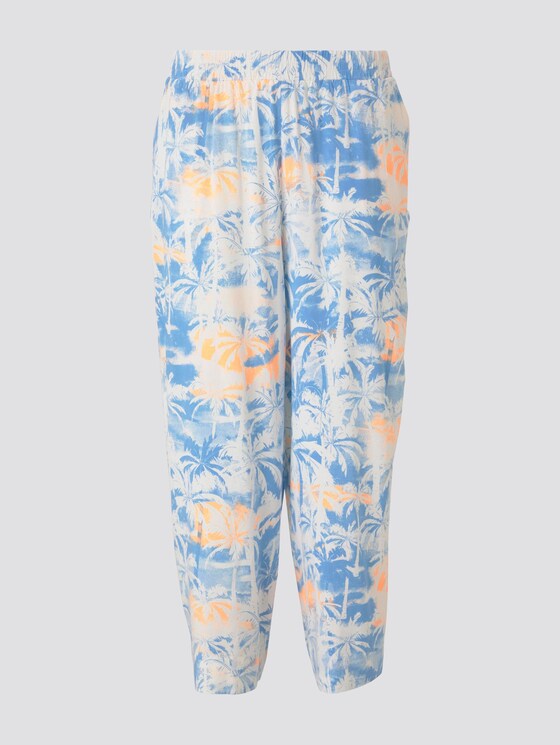 Flowing culotte trousers with a palm print - Women - blue coral palmtree print Flowing culotte trousers with a palm print - Women - blue coral palmtree print - 7 - TOM TAILOR Denim