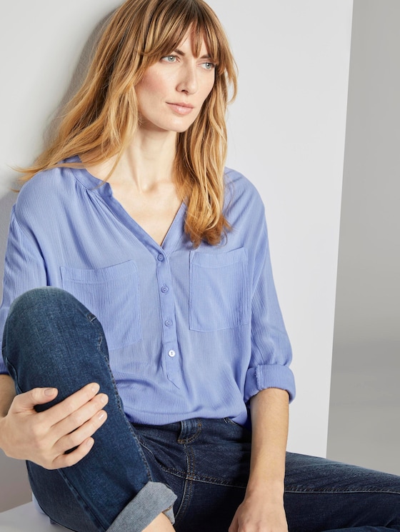 Blouse with ruffles - Women - Parisienne Blue Blouse with ruffles - Women - Parisienne Blue - 5 - TOM TAILOR