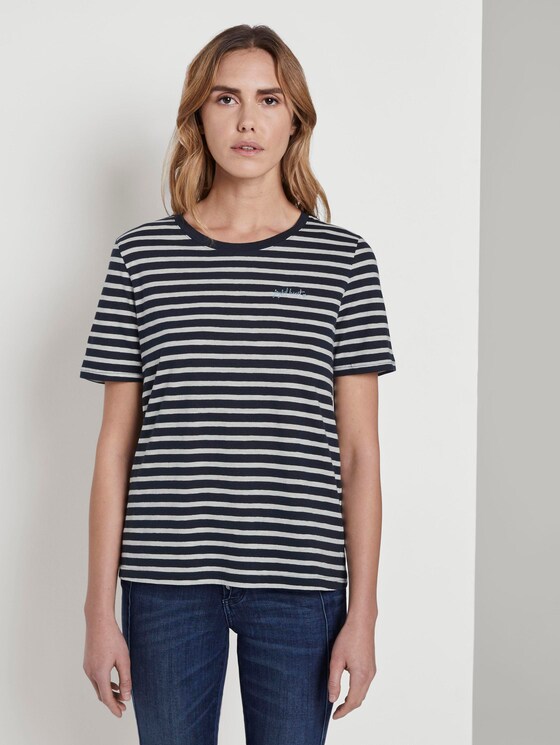 T-Shirt mit Print - Frauen - navy offwhite stripe T-Shirt mit Print - Frauen - navy offwhite stripe - 1 - TOM TAILOR
