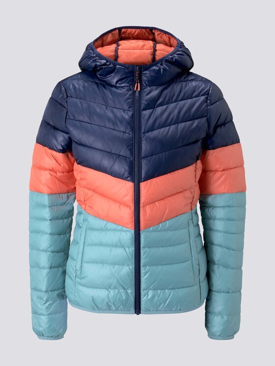 Lightweight quilted jacket with a hood - Women - blue coral colorblock Lightweight quilted jacket with a hood - Women - blue coral colorblock - 7 - TOM TAILOR Denim