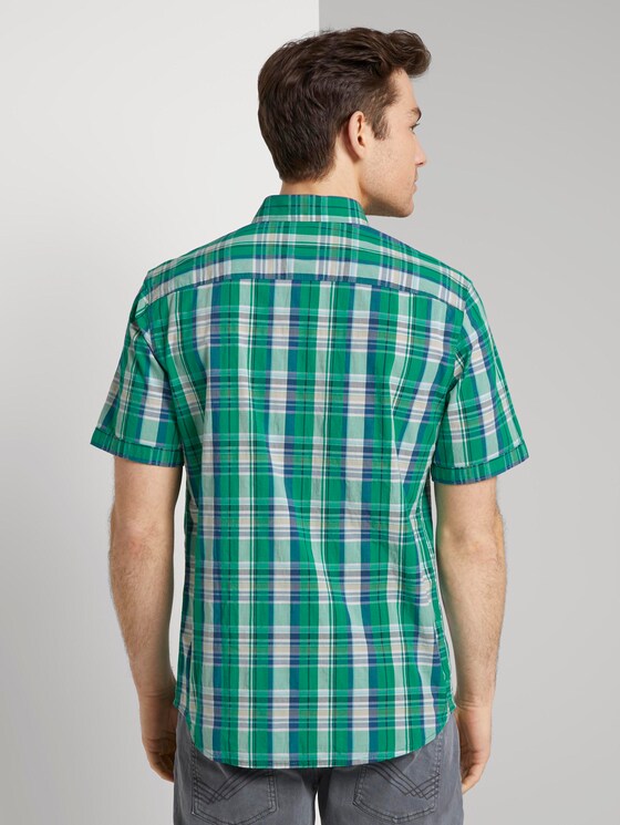 Kariertes Kurzarmhemd mit Brusttasche - Männer - green base blue check Kariertes Kurzarmhemd mit Brusttasche - Männer - green base blue check - 2 - TOM TAILOR