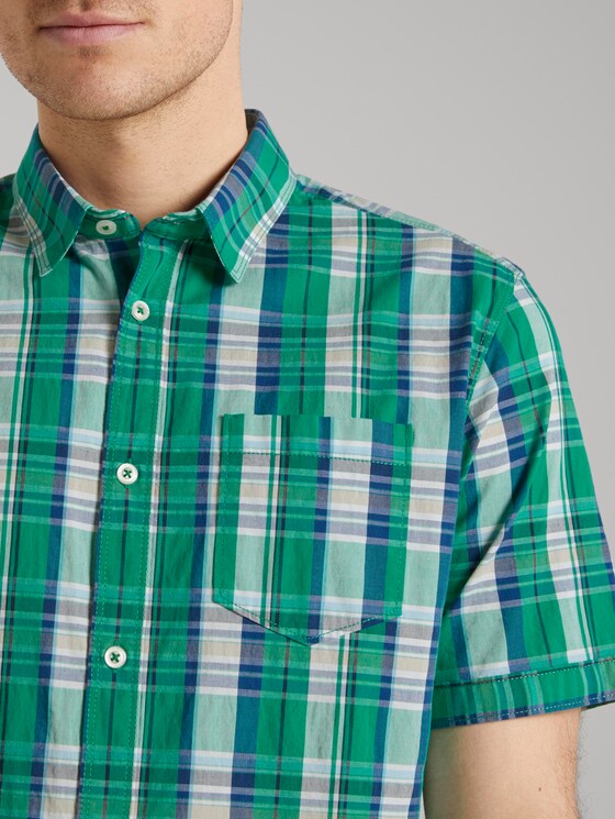 Kariertes Kurzarmhemd mit Brusttasche - Männer - green base blue check Kariertes Kurzarmhemd mit Brusttasche - Männer - green base blue check - 9 - TOM TAILOR