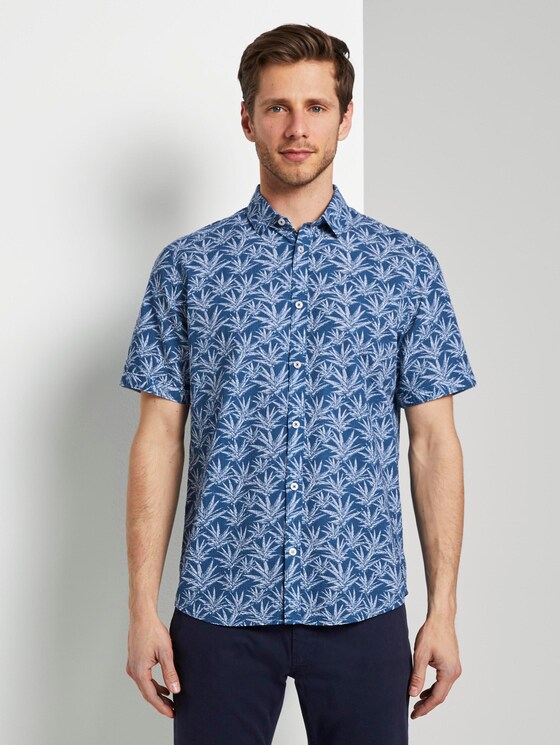 Patterned short-sleeved shirt - Men - navy white agave design Patterned short-sleeved shirt - Men - navy white agave design - 1 - TOM TAILOR