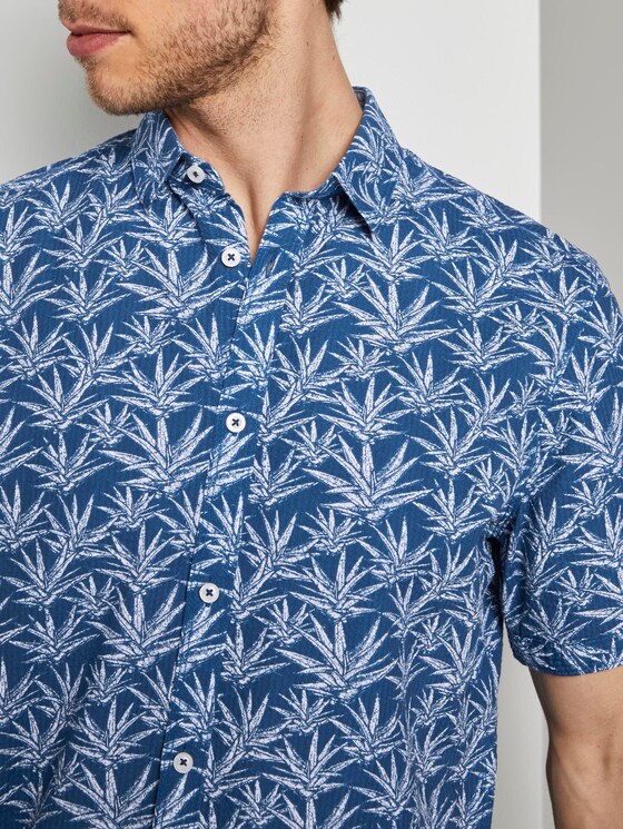 Patterned short-sleeved shirt - Men - navy white agave design Patterned short-sleeved shirt - Men - navy white agave design - 9 - TOM TAILOR