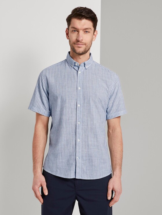 Kurzarm-Hemd mit Streifenmuster - Männer - blue turquoise stripe Kurzarm-Hemd mit Streifenmuster - Männer - blue turquoise stripe - 1 - TOM TAILOR