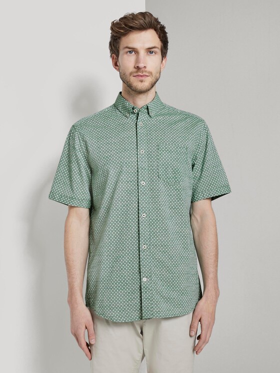 Gemustertes Kurzarm-Hemd mit Struktur - Männer - green strucure white design Gemustertes Kurzarm-Hemd mit Struktur - Männer - green strucure white design - 1 - TOM TAILOR
