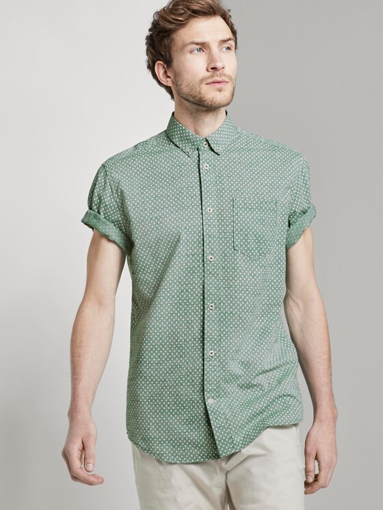 Gemustertes Kurzarm-Hemd mit Struktur - Männer - green strucure white design Gemustertes Kurzarm-Hemd mit Struktur - Männer - green strucure white design - 5 - TOM TAILOR
