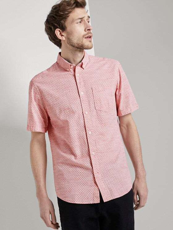 Patterned short-sleeved shirt with texture - Men - pale orange structur by design Patterned short-sleeved shirt with texture - Men - pale orange structur by design - 5 - TOM TAILOR