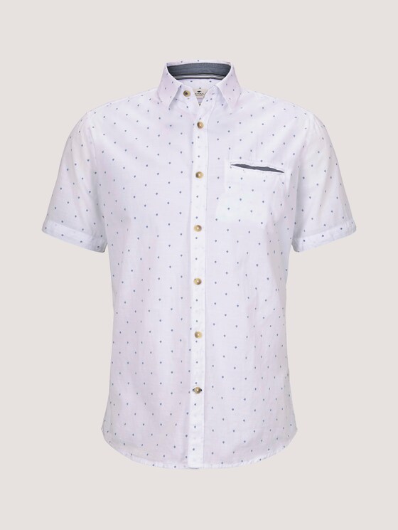 Gemustertes Kurzarmhemd mit Paspeltasche im Slim Fit - Männer - white navy scattered design Gemustertes Kurzarmhemd mit Paspeltasche im Slim Fit - Männer - white navy scattered design - 7 - TOM TAILOR