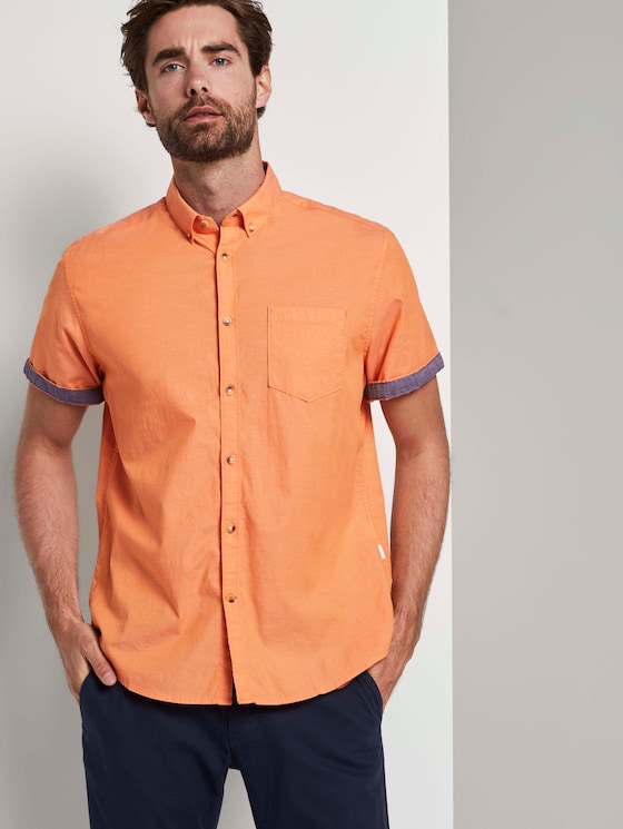 Schlichtes Kurzarm-Hemd mit Brusttasche - Männer - orange chambray Schlichtes Kurzarm-Hemd mit Brusttasche - Männer - orange chambray - 5 - TOM TAILOR