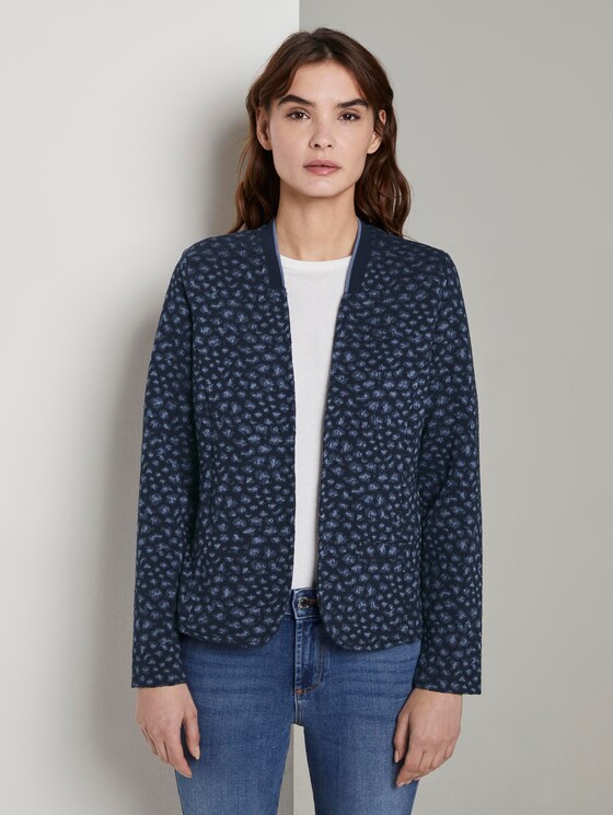 Gemusterter Blazer mit Konstraststreifen - Frauen - navy leo jacquard Gemusterter Blazer mit Konstraststreifen - Frauen - navy leo jacquard - 1 - TOM TAILOR