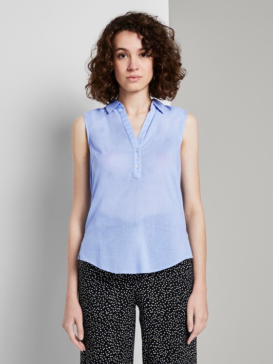 Ärmellose Henley-Bluse mit Seitenschlitzen - Frauen - Parisienne Blue Ärmellose Henley-Bluse mit Seitenschlitzen - Frauen - Parisienne Blue - 1 - TOM TAILOR