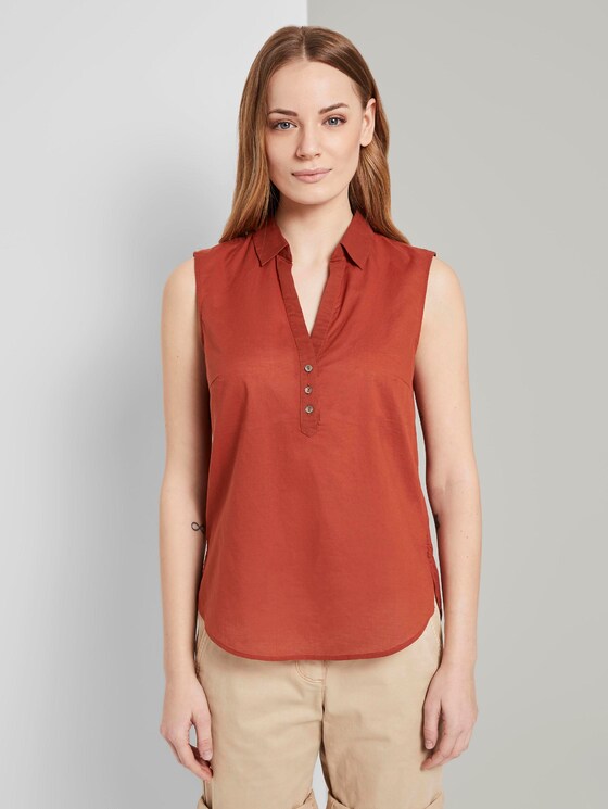 Ärmellose Henley-Bluse mit Seitenschlitzen - Frauen - Goji Orange Ärmellose Henley-Bluse mit Seitenschlitzen - Frauen - Goji Orange - 1 - TOM TAILOR