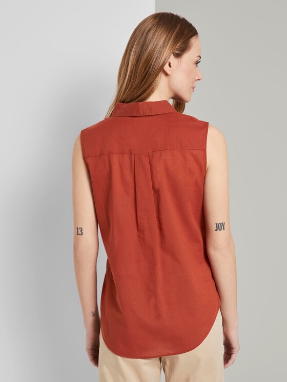 Ärmellose Henley-Bluse mit Seitenschlitzen - Frauen - Goji Orange Ärmellose Henley-Bluse mit Seitenschlitzen - Frauen - Goji Orange - 2 - TOM TAILOR