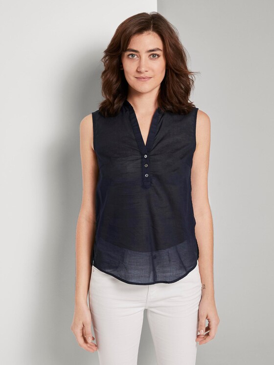 Ärmellose Henley-Bluse mit Seitenschlitzen - Frauen - deep black Ärmellose Henley-Bluse mit Seitenschlitzen - Frauen - deep black - 1 - TOM TAILOR