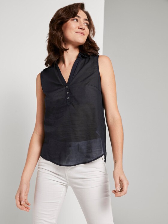 Ärmellose Henley-Bluse mit Seitenschlitzen - Frauen - deep black Ärmellose Henley-Bluse mit Seitenschlitzen - Frauen - deep black - 5 - TOM TAILOR