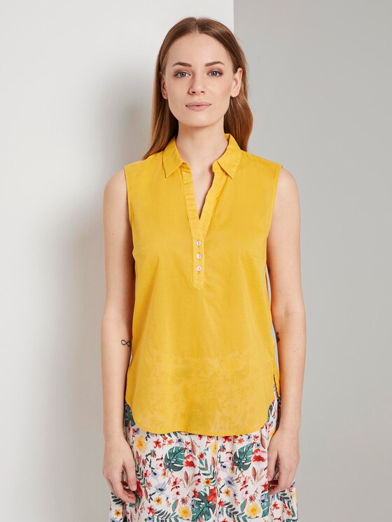 Ärmellose Henley-Bluse mit Seitenschlitzen - Frauen - deep golden yellow Ärmellose Henley-Bluse mit Seitenschlitzen - Frauen - deep golden yellow - 1 - TOM TAILOR