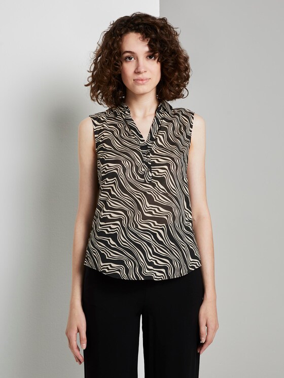 Ärmellose Henley-Bluse mit Seitenschlitzen - Frauen - black wavy design Ärmellose Henley-Bluse mit Seitenschlitzen - Frauen - black wavy design - 1 - TOM TAILOR