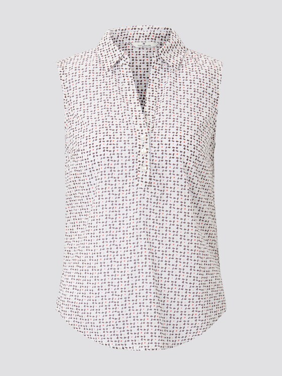 Ärmellose Henley-Bluse mit Seitenschlitzen - Frauen - white geometric design Ärmellose Henley-Bluse mit Seitenschlitzen - Frauen - white geometric design - 7 - TOM TAILOR