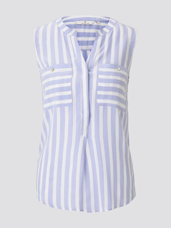 Sleeveless Henley blouse with stripes - Women - bleu offwhite vertical stripe Sleeveless Henley blouse with stripes - Women - bleu offwhite vertical stripe - 7 - TOM TAILOR