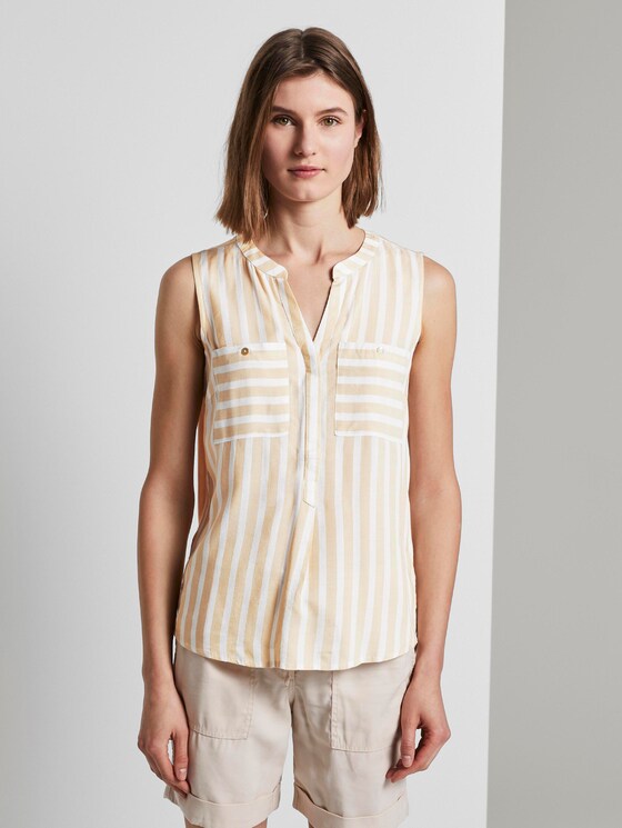 Ärmellose Henley-Bluse mit Streifenmusterung - Frauen - beige offwhite vertical stripe Ärmellose Henley-Bluse mit Streifenmusterung - Frauen - beige offwhite vertical stripe - 1 - TOM TAILOR