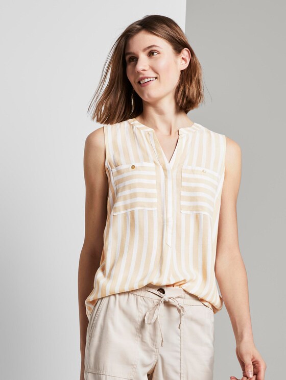 Ärmellose Henley-Bluse mit Streifenmusterung - Frauen - beige offwhite vertical stripe Ärmellose Henley-Bluse mit Streifenmusterung - Frauen - beige offwhite vertical stripe - 5 - TOM TAILOR