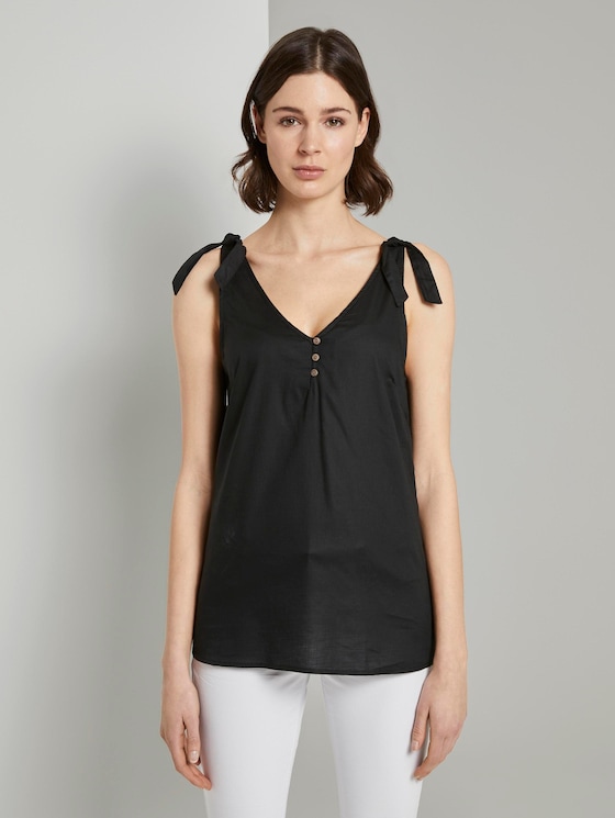 Blusen-Top mit Knotendetail und Knöpfung - Frauen - Deep Black Blusen-Top mit Knotendetail und Knöpfung - Frauen - Deep Black - 1 - TOM TAILOR