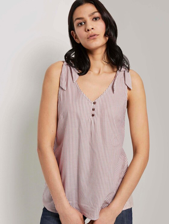 Blusen-Top mit Knotendetail und Knöpfung - Frauen - brown white vertical stripe Blusen-Top mit Knotendetail und Knöpfung - Frauen - brown white vertical stripe - 5 - TOM TAILOR