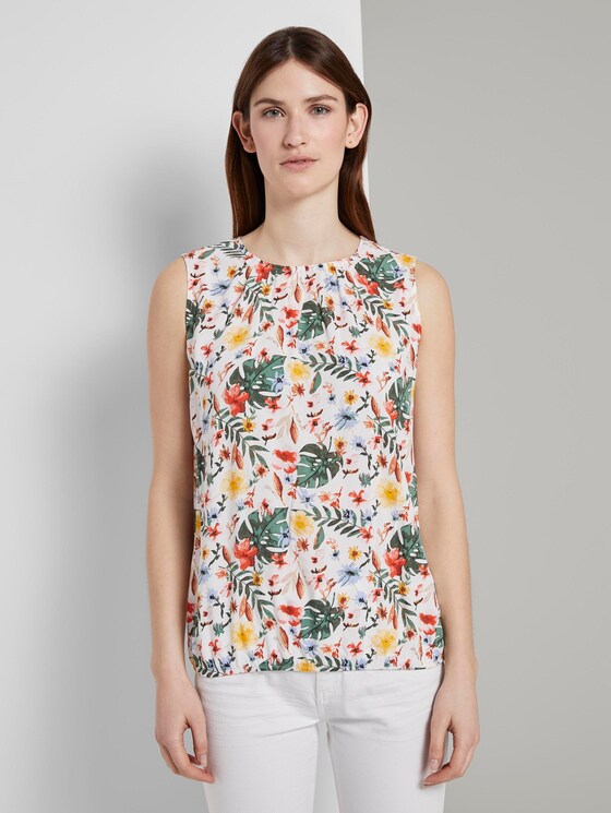 Blusen-Top mit elastischem Bund - Frauen - white watercolor flower design Blusen-Top mit elastischem Bund - Frauen - white watercolor flower design - 1 - TOM TAILOR