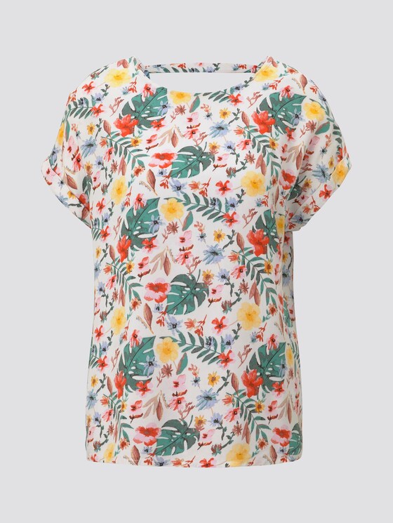 Gemusterte Kurzarm-Bluse mit Rückendetail - Frauen - white watercolor flower design Gemusterte Kurzarm-Bluse mit Rückendetail - Frauen - white watercolor flower design - 7 - TOM TAILOR