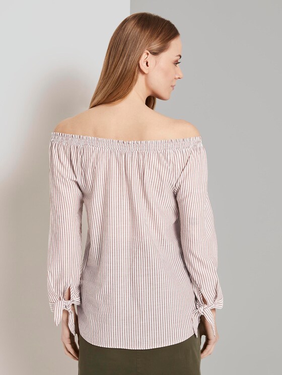 Off-the-shoulder Carmen blouse with knotted details - Women - brown white vertical stripe Off-the-shoulder Carmen blouse with knotted details - Women - brown white vertical stripe - 2 - TOM TAILOR