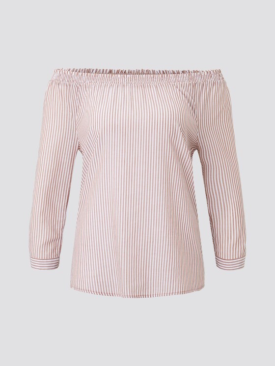 Off-the-shoulder Carmen blouse with knotted details - Women - brown white vertical stripe Off-the-shoulder Carmen blouse with knotted details - Women - brown white vertical stripe - 7 - TOM TAILOR