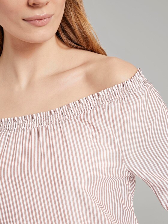 Off-the-shoulder Carmen blouse with knotted details - Women - brown white vertical stripe Off-the-shoulder Carmen blouse with knotted details - Women - brown white vertical stripe - 9 - TOM TAILOR