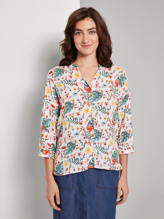 Gemusterte Bluse im Loose Fit - Frauen - white watercolor flower design Gemusterte Bluse im Loose Fit - Frauen - white watercolor flower design - 1 - TOM TAILOR